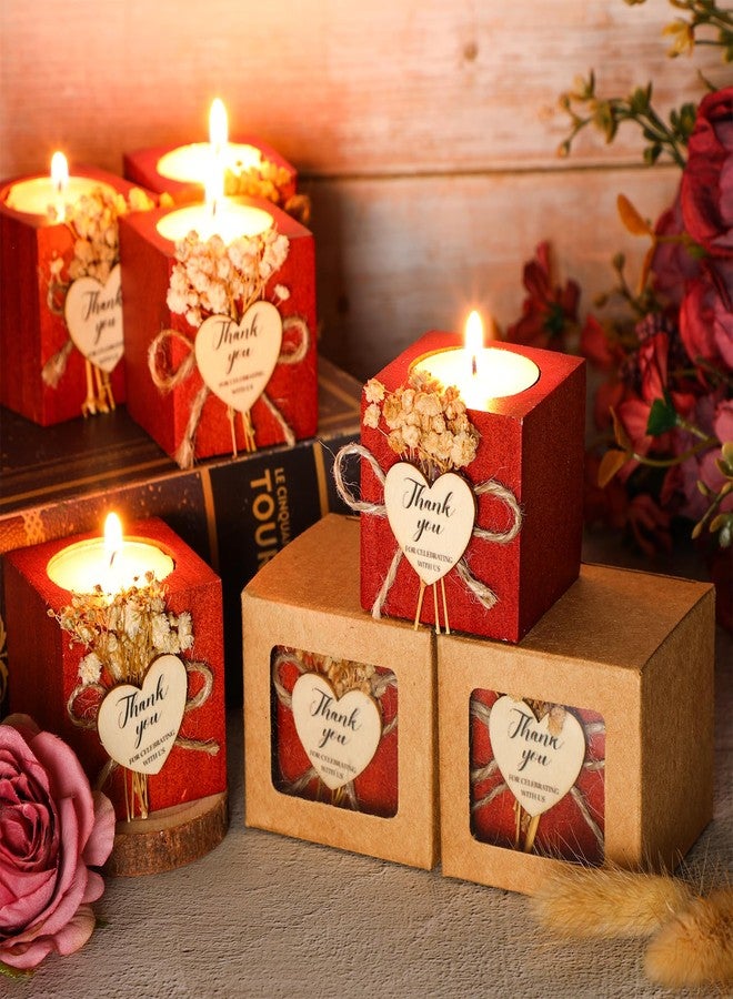 Jingmore 50 Sets Wedding Candles Favors Bridal Shower Thank You Gifts for Guest Christmas Rustic Wood Candle Holders Bulk Tealight Holder Baptism Favors(Dark Brown) - Image 2